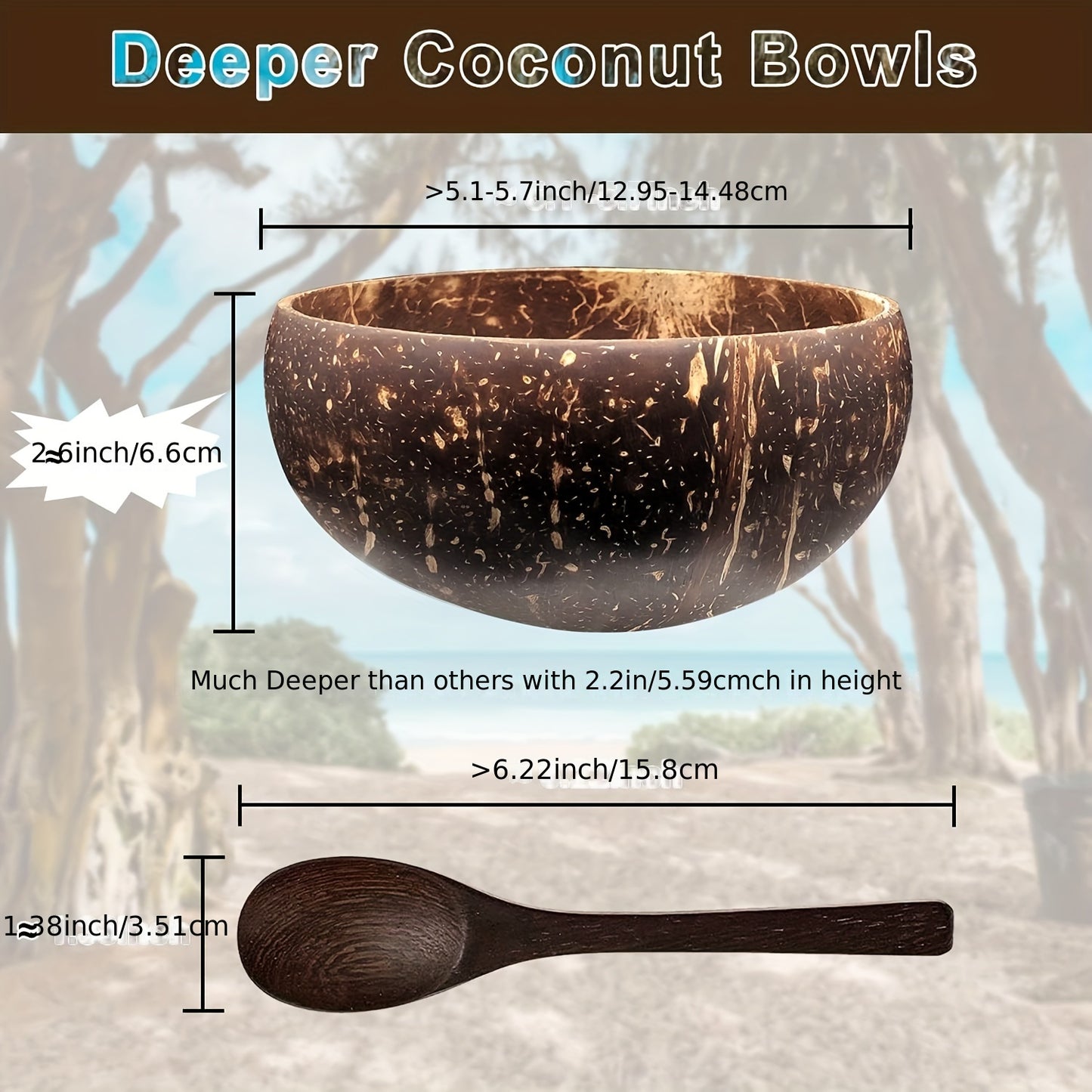 1 Set Of 4 Pcs, Include 2 Coconut Bowls And 2 Wooden Spoons, Coconut Bowl And Wooden Spoon Set, Healthy Vegan Salad Bowl Set, Smoothie Bowl, Natural Coconut Bowl, For Home Kitchen Restaurant, Kitchen Supplies, Tableware Acces