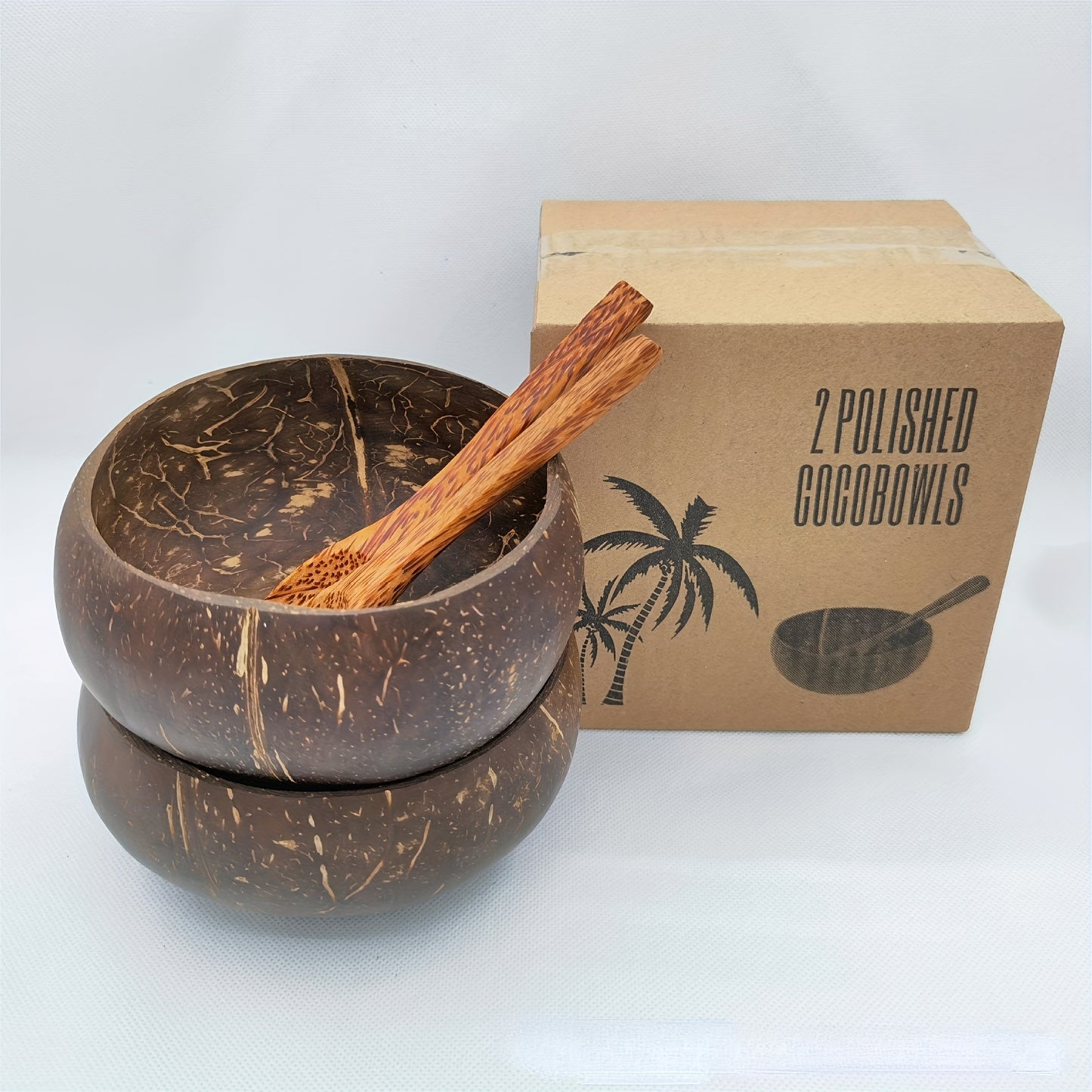 1 Set Of 4 Pcs, Include 2 Coconut Bowls And 2 Wooden Spoons, Coconut Bowl And Wooden Spoon Set, Healthy Vegan Salad Bowl Set, Smoothie Bowl, Natural Coconut Bowl, For Home Kitchen Restaurant, Kitchen Supplies, Tableware Acces