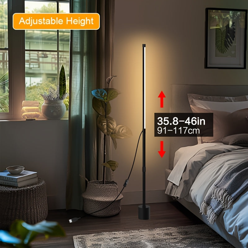 1-2pcs Nordic Style Adjustable LED Corner Floor Lamp, USB Powered, Indoor Plastic Material, Ambient Lighting for Living Room, Bedroom, Gaming Room - Black