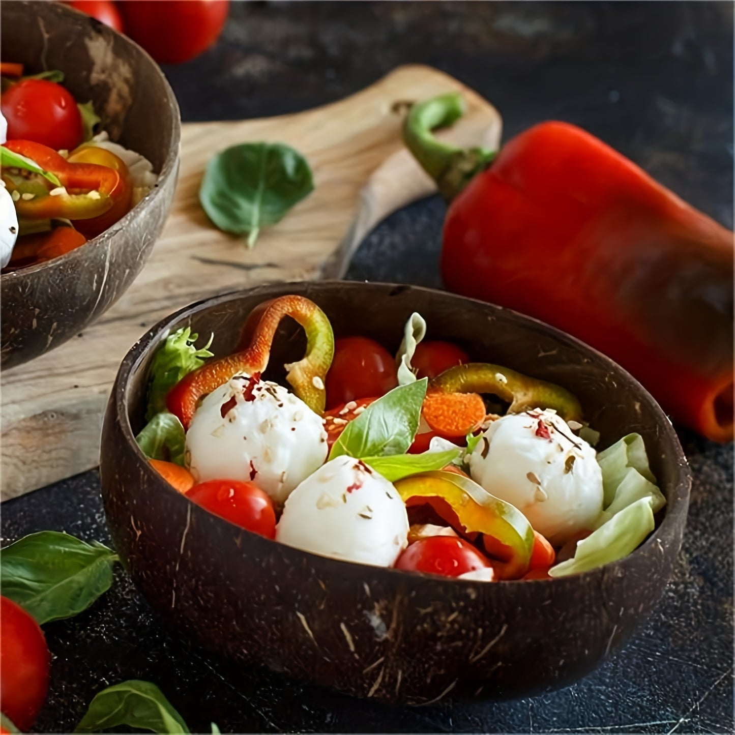 1 Set Of 4 Pcs, Include 2 Coconut Bowls And 2 Wooden Spoons, Coconut Bowl And Wooden Spoon Set, Healthy Vegan Salad Bowl Set, Smoothie Bowl, Natural Coconut Bowl, For Home Kitchen Restaurant, Kitchen Supplies, Tableware Acces