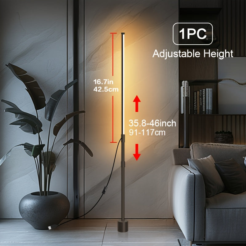 1-2pcs Nordic Style Adjustable LED Corner Floor Lamp, USB Powered, Indoor Plastic Material, Ambient Lighting for Living Room, Bedroom, Gaming Room - Black