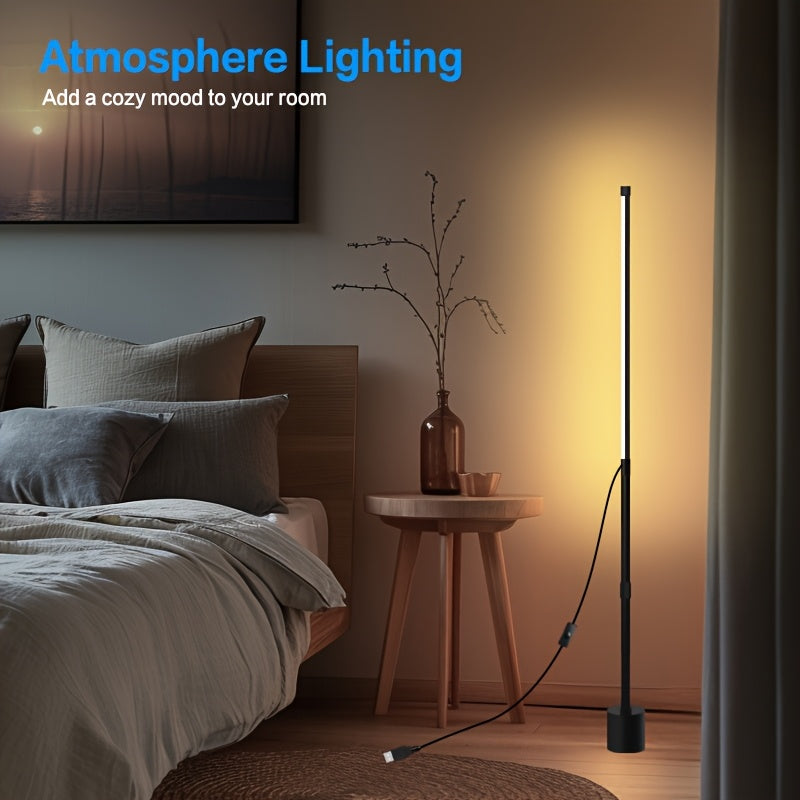 1-2pcs Nordic Style Adjustable LED Corner Floor Lamp, USB Powered, Indoor Plastic Material, Ambient Lighting for Living Room, Bedroom, Gaming Room - Black