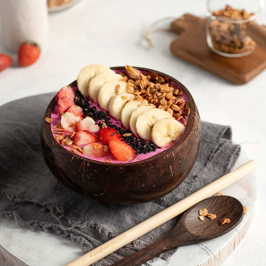 1 Set Of 4 Pcs, Include 2 Coconut Bowls And 2 Wooden Spoons, Coconut Bowl And Wooden Spoon Set, Healthy Vegan Salad Bowl Set, Smoothie Bowl, Natural Coconut Bowl, For Home Kitchen Restaurant, Kitchen Supplies, Tableware Acces