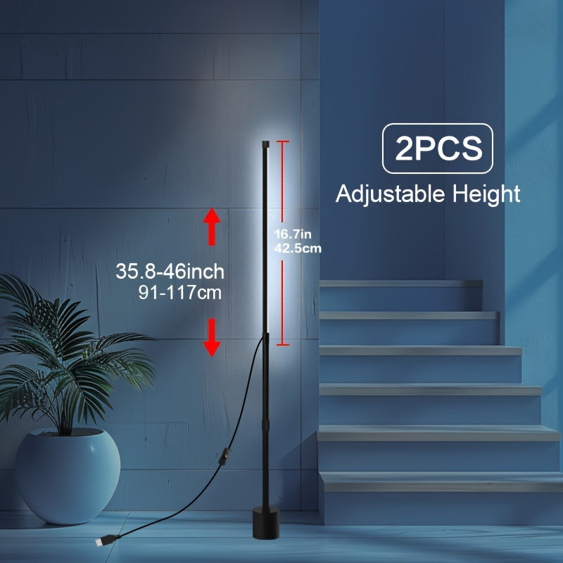 1-2pcs Nordic Style Adjustable LED Corner Floor Lamp, USB Powered, Indoor Plastic Material, Ambient Lighting for Living Room, Bedroom, Gaming Room - Black