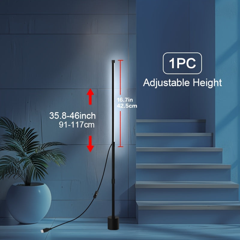 1-2pcs Nordic Style Adjustable LED Corner Floor Lamp, USB Powered, Indoor Plastic Material, Ambient Lighting for Living Room, Bedroom, Gaming Room - Black