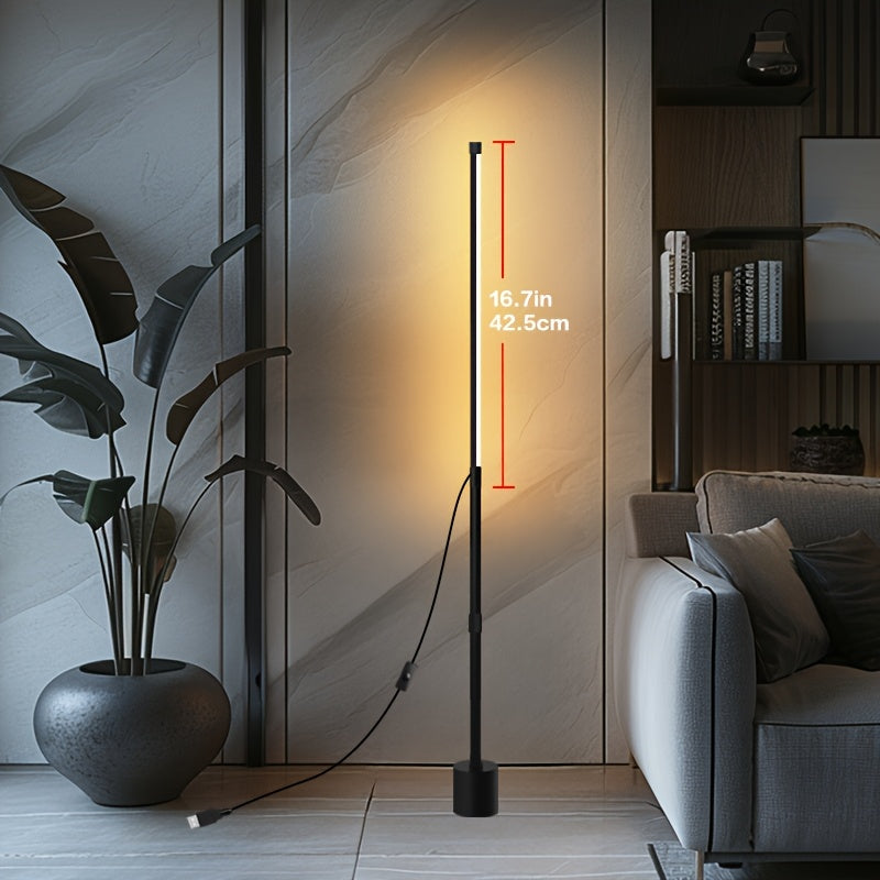 1-2pcs Nordic Style Adjustable LED Corner Floor Lamp, USB Powered, Indoor Plastic Material, Ambient Lighting for Living Room, Bedroom, Gaming Room - Black
