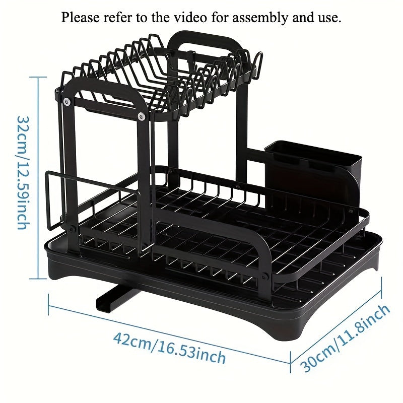 1pc 2-tier Dish Drying Rack Set With Drainboard, Large Bowl Storage Rack With Cutting Board Holder, Cup Rack, Kitchen Accessories, Countertop Organizer, Home Organization And Storage Supplies