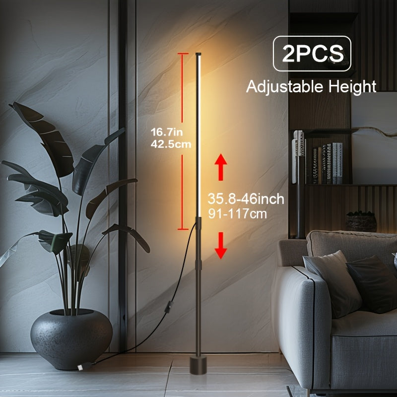 1-2pcs Nordic Style Adjustable LED Corner Floor Lamp, USB Powered, Indoor Plastic Material, Ambient Lighting for Living Room, Bedroom, Gaming Room - Black